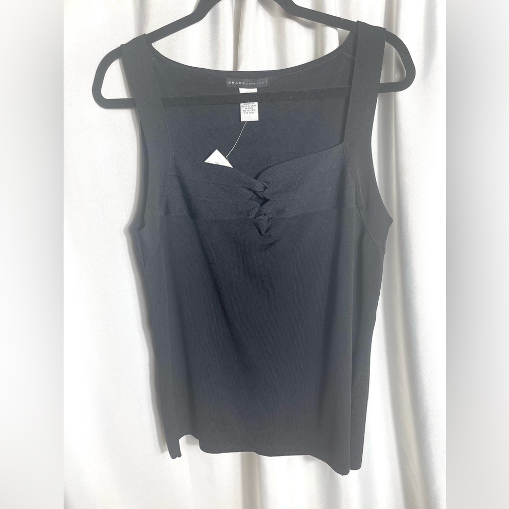 Grace Dane Lewis Women’s Size XL Black Tank Top Knot Front Knit NWT
